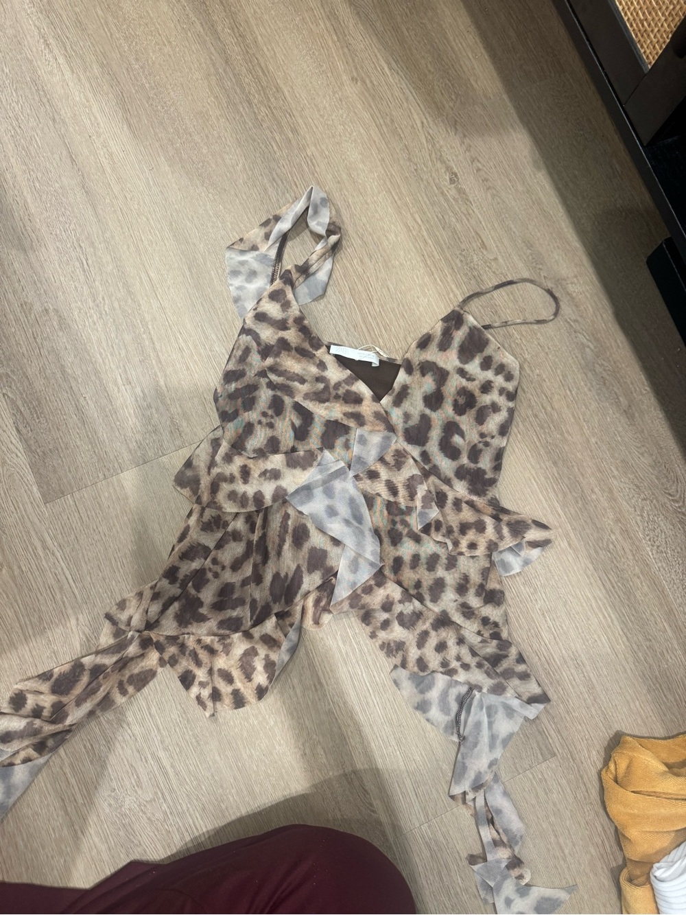 Zara Leopard Print Ruffle Wrap Crop Top in Beige and Brown
